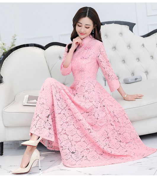 women vintage traditional buttons lace cocktail formal party cheongsam styles ladies plus size cocktail dresses, Black
women vintage traditional buttons lace cocktail formal party cheongsam styles ladies plus size cocktail dresses, Black