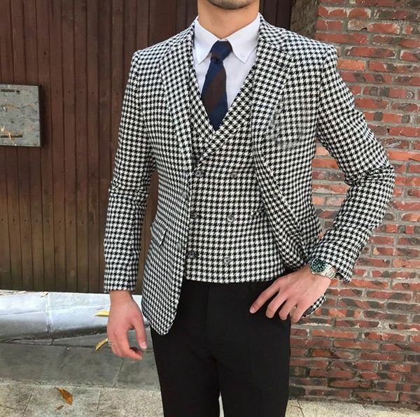 men suit 2019 men houndstooth dogstooth suit 3 pcs checkered dinner tuxedos party custom trajes de hombre1, White;black
men suit 2019 men houndstooth dogstooth suit 3 pcs checkered dinner tuxedos party custom trajes de hombre1, White;black