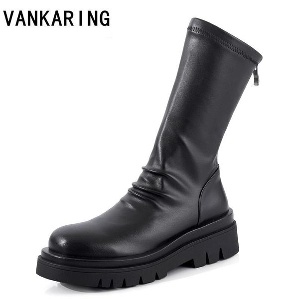 genuine leather+ elasticity sock boots women zipper autumn winter ankle boots for women platform thick heels, Black
genuine leather+ elasticity sock boots women zipper autumn winter ankle boots for women platform thick heels, Black