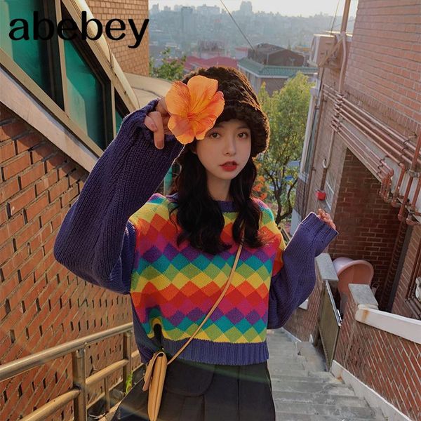 women's sweaters fashion rainbow patchwork autumn winter 2021 ladies knitted sweater women o-neck full sleeve jumper pullovers top, White;black
women's sweaters fashion rainbow patchwork autumn winter 2021 ladies knitted sweater women o-neck full sleeve jumper pullovers top, White;black