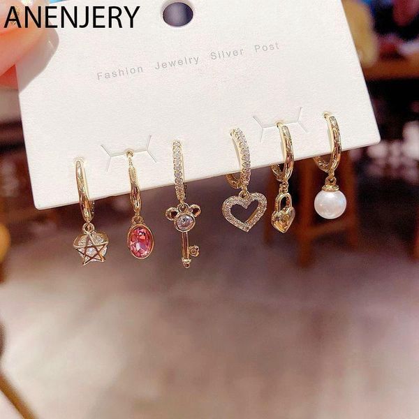 ANENJERY 6 pieces/set Key Lock Earrings Set S925 Silver Color Stamp Micro-inlaid Zircon Heart Earrings Korean Daily Jewelry, Golden;silver
ANENJERY 6 pieces/set Key Lock Earrings Set S925 Silver Color Stamp Micro-inlaid Zircon Heart Earrings Korean Daily Jewelry, Golden;silver