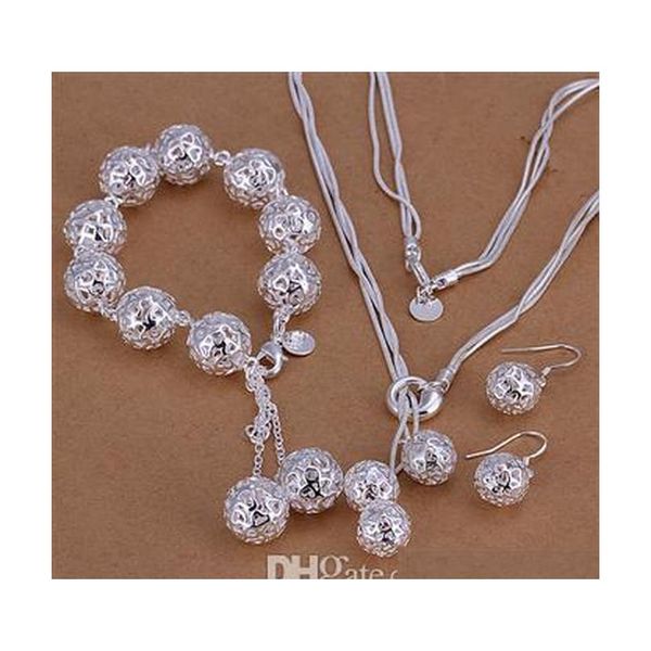 925 silver hollow ball necklace earrings bracelet jewelry set women charm party style shipping aj2g9, Black
925 silver hollow ball necklace earrings bracelet jewelry set women charm party style shipping aj2g9, Black