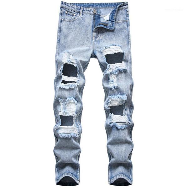 men's jeans multi-hole 2021 men autumn occident fashion straight slim high street ripped denim trousers male1, Blue
men's jeans multi-hole 2021 men autumn occident fashion straight slim high street ripped denim trousers male1, Blue