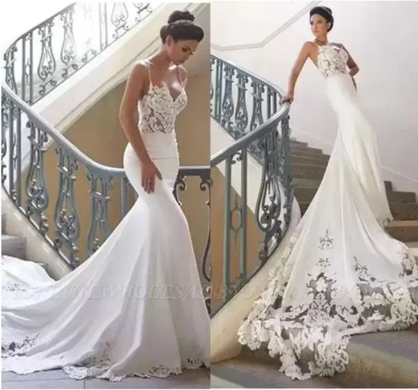 new style country lace appliqued mermaid wedding dresses bridal gowns vintage spaghetti open back beach bohemian bridal gown, White
new style country lace appliqued mermaid wedding dresses bridal gowns vintage spaghetti open back beach bohemian bridal gown, White
