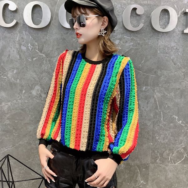 2020 women's new foreign style t- coat t-shirt women's long sleeve wear rainbow stripe bottoming shirt trend zy1wb, White
2020 women's new foreign style t- coat t-shirt women's long sleeve wear rainbow stripe bottoming shirt trend zy1wb, White