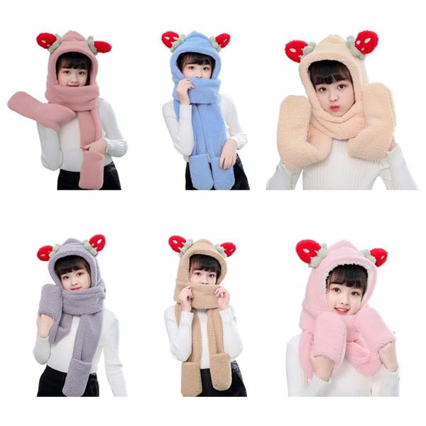 kids winter warm 3 in 1 faux fleece hooded scarf hat gloves set cute strawberry ears thermal earflap cap neck warmer, Blue;gray
kids winter warm 3 in 1 faux fleece hooded scarf hat gloves set cute strawberry ears thermal earflap cap neck warmer, Blue;gray