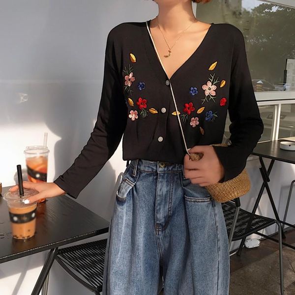 retro loose v collar long sleeve knit cardigan jacket short wild thin embroidered sweater kg-365, Black;brown
retro loose v collar long sleeve knit cardigan jacket short wild thin embroidered sweater kg-365, Black;brown