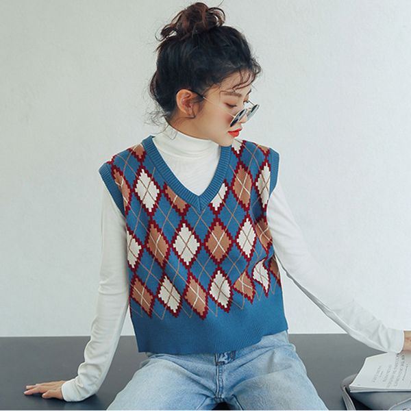 preppy style knit vest women knitted argyle sweater vest sleeveless plaid waistcoat autumn short outwear chalecos para mujer lj201204, Black;white
preppy style knit vest women knitted argyle sweater vest sleeveless plaid waistcoat autumn short outwear chalecos para mujer lj201204, Black;white