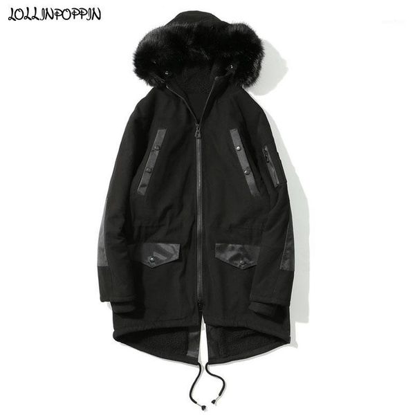 punk men black long style fur hood jacket fleeced lining 2020 winter mens patchwork irregular bottom elbow patch coat hip hop1, Black;brown
punk men black long style fur hood jacket fleeced lining 2020 winter mens patchwork irregular bottom elbow patch coat hip hop1, Black;brown