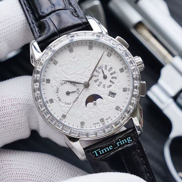 version 5270j-001 black date dial silver diamond bezel 9100 multifunctional movement sapphire mens watch leather strap designer watches, Slivery;brown
version 5270j-001 black date dial silver diamond bezel 9100 multifunctional movement sapphire mens watch leather strap designer watches, Slivery;brown