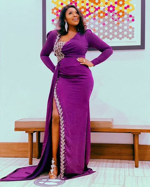 2020 arabic aso ebi purple sheath evening dresses lace beaded prom dresses high split formal party second reception gowns zj325, Black;red
2020 arabic aso ebi purple sheath evening dresses lace beaded prom dresses high split formal party second reception gowns zj325, Black;red