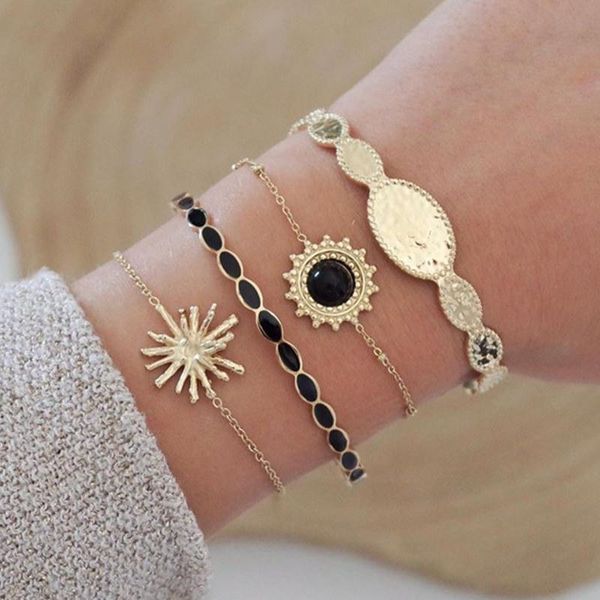 4 pcs/set fashion vintage round geometric gem stars sun gold chain multilayer bracelet set charm party wedding jewelry gifts, Black
4 pcs/set fashion vintage round geometric gem stars sun gold chain multilayer bracelet set charm party wedding jewelry gifts, Black