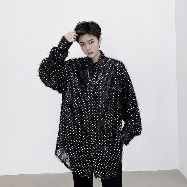 men's casual shirts male women japan karajuku streetwear loose black white men dot tassel long sleeve see through thin shirt1, White;black
men's casual shirts male women japan karajuku streetwear loose black white men dot tassel long sleeve see through thin shirt1, White;black
