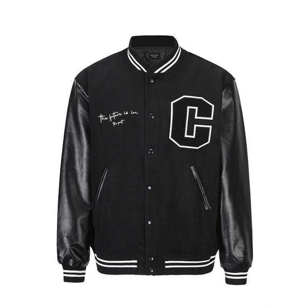 men's s high street fashion autumn and winter sports leisure jacket wool embroidered leather patchwork pu baseball jacket, Black;brown
men's s high street fashion autumn and winter sports leisure jacket wool embroidered leather patchwork pu baseball jacket, Black;brown