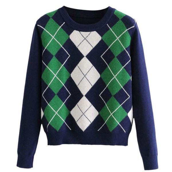 women autumn preppy style long sleeve sweater contrast color argyle plaid knitted pullover vintage crew neck loose l5ya, White;black
women autumn preppy style long sleeve sweater contrast color argyle plaid knitted pullover vintage crew neck loose l5ya, White;black