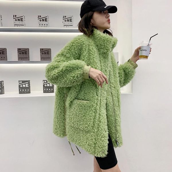 women's fur & faux 100% real coat wool jacket autumn winter women clothes 2021 korean vintage sheep shearling manteau femme zt4404, Black
women's fur & faux 100% real coat wool jacket autumn winter women clothes 2021 korean vintage sheep shearling manteau femme zt4404, Black