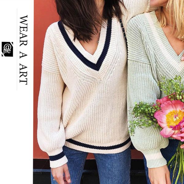 women long-sleeved sweater girl loose knit clothes lady v-neck casual coat warm comfortable knitwear fashion ins young mature spring winter, White;black
women long-sleeved sweater girl loose knit clothes lady v-neck casual coat warm comfortable knitwear fashion ins young mature spring winter, White;black