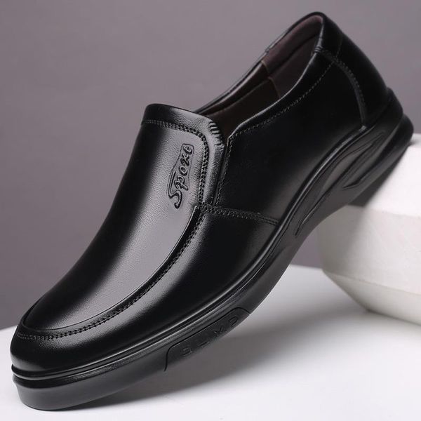 soft heel men shoes first layer cow leather shoes businessman travel flats loafers z308, Black
