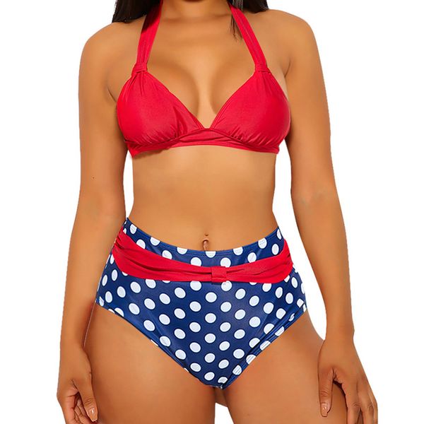 red polka dot style tie neck print high waist split swimsuit beach bikini, White;black
red polka dot style tie neck print high waist split swimsuit beach bikini, White;black
