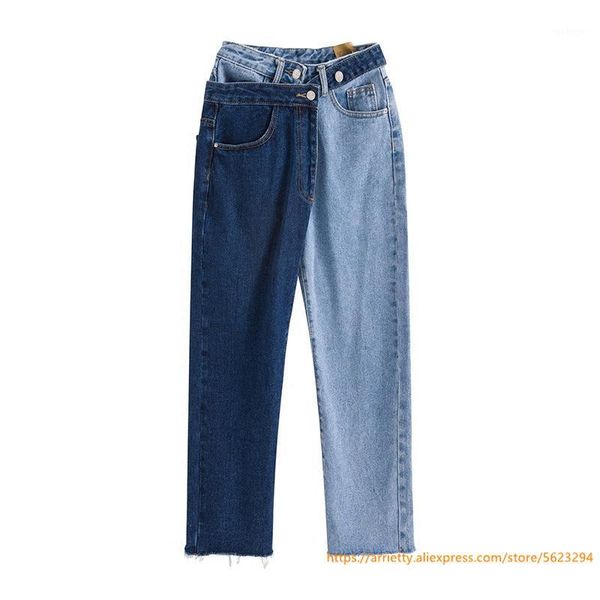 2020 korean style fake two piece color stitching jeans women loose straight distressed street style high waist jeans1, Blue
2020 korean style fake two piece color stitching jeans women loose straight distressed street style high waist jeans1, Blue