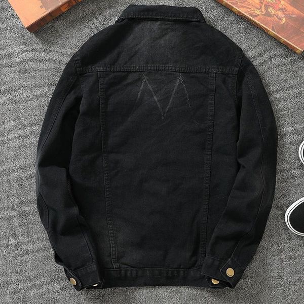 men's jacket jeans coat black and white with pattern versatile casual youth coat plus-sized 9111, Black;brown 
men's jacket jeans coat black and white with pattern versatile casual youth coat plus-sized 9111, Black;brown