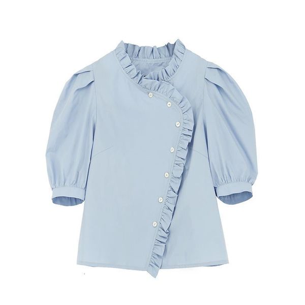 perhaps u white blue stand collar solid shirt puff short sleeve button blouse summer casual loose women ruffle b0558
perhaps u white blue stand collar solid shirt puff short sleeve button blouse summer casual loose women ruffle b0558