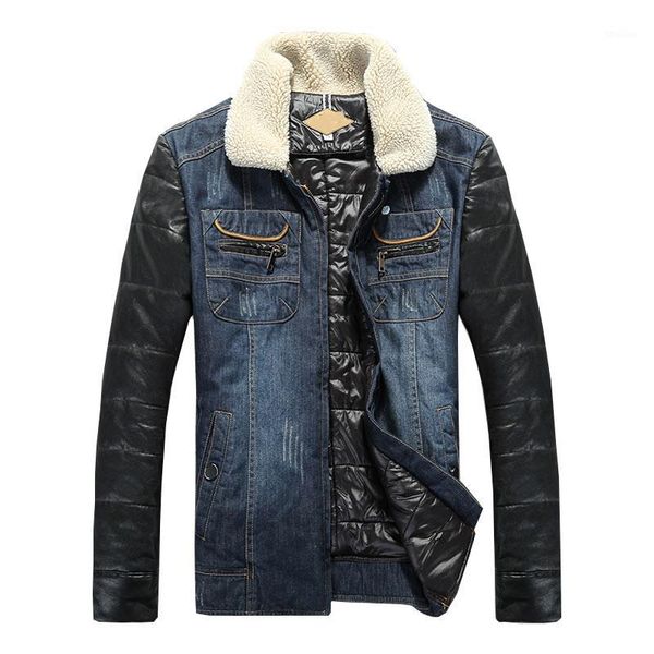 men's down & parkas winter jacket men thick warm fleece denim splicing leather fashion parka coat plus size m-5xl1, Black
men's down & parkas winter jacket men thick warm fleece denim splicing leather fashion parka coat plus size m-5xl1, Black