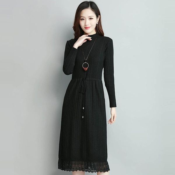 autumn and winter new lace sweater dress women fashion knitted warm dress female elegant turtleneck long sleeve, Black;gray
autumn and winter new lace sweater dress women fashion knitted warm dress female elegant turtleneck long sleeve, Black;gray