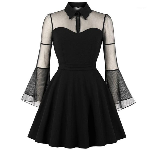 vintage punk summer women mesh dress flared sleeve stitching dress lapel solid color long sleeves retro party #bl11, Black;gray
vintage punk summer women mesh dress flared sleeve stitching dress lapel solid color long sleeves retro party #bl11, Black;gray