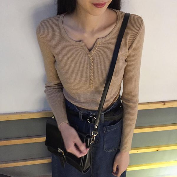 spring fall button v neck sweater basic slim knitted pullover women sweaters and pullovers knit jumper ladies winter sweater, White;black
spring fall button v neck sweater basic slim knitted pullover women sweaters and pullovers knit jumper ladies winter sweater, White;black