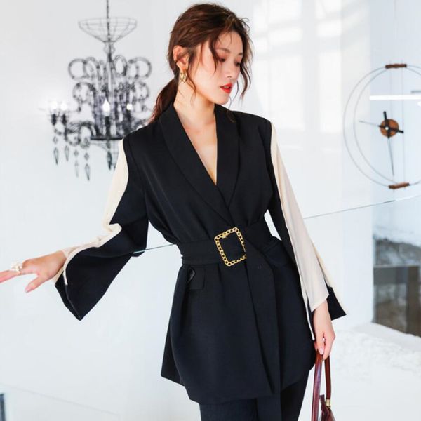 lanmrem 2020 new spring and summer high street women's clothes contrast color flare sleeves waist belt blazer wk97001l t200817, White;black
lanmrem 2020 new spring and summer high street women's clothes contrast color flare sleeves waist belt blazer wk97001l t200817, White;black