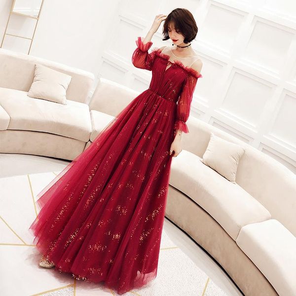 2020 new fashion long evening dress illusion o-neck three quarter sleeve ruffles sequins formal dresses a line banquet dresses1, White;black 
2020 new fashion long evening dress illusion o-neck three quarter sleeve ruffles sequins formal dresses a line banquet dresses1, White;black