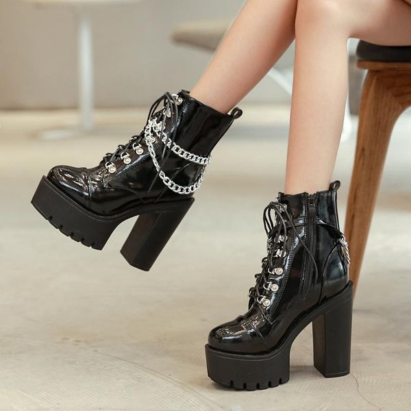 black gothic women shoes autumn ladies ankle boots high heels chain punk style patent leather boots for party zipper
black gothic women shoes autumn ladies ankle boots high heels chain punk style patent leather boots for party zipper