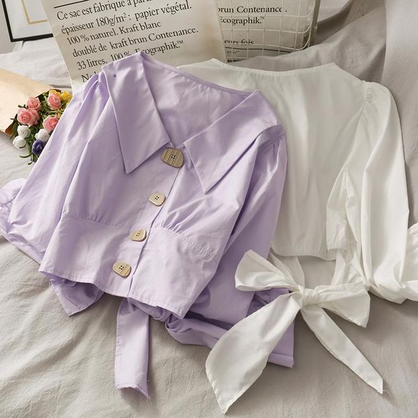 women's blouses & shirts french niche back bow tie waist short women 2021 breasted lapel small shirt autumn, White
women's blouses & shirts french niche back bow tie waist short women 2021 breasted lapel small shirt autumn, White