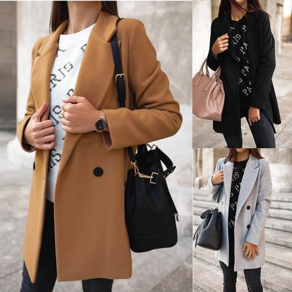 2020 autumn winter solid color double-breasted suit women lapel woolen coat female black khaki gray1, Black;brown
2020 autumn winter solid color double-breasted suit women lapel woolen coat female black khaki gray1, Black;brown