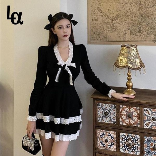 black vintage dress women bow designer french style lack patchwork full sleeve slim mini dress chic autumn women clothing, Black;gray
black vintage dress women bow designer french style lack patchwork full sleeve slim mini dress chic autumn women clothing, Black;gray