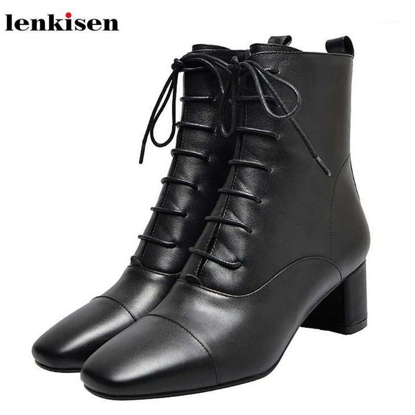 lenkisen new comfortable genuine leather high heels square toe fashion british office winter warm lace up zipper ankle boots l661, Black
lenkisen new comfortable genuine leather high heels square toe fashion british office winter warm lace up zipper ankle boots l661, Black