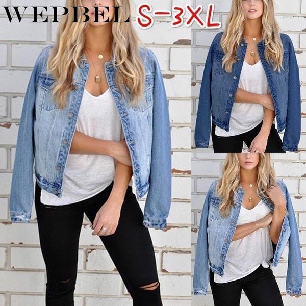 women's jackets wepbel casual solid color patchwork denim jacket autumn long sleeve turn-down collar single breasted pocket, Black;brown
women's jackets wepbel casual solid color patchwork denim jacket autumn long sleeve turn-down collar single breasted pocket, Black;brown