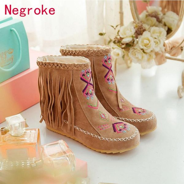 women tassel ankle boots 2020 women warm woman invisible wedge heel shoe ladies casual national style footwear plus size 43, Black
women tassel ankle boots 2020 women warm woman invisible wedge heel shoe ladies casual national style footwear plus size 43, Black