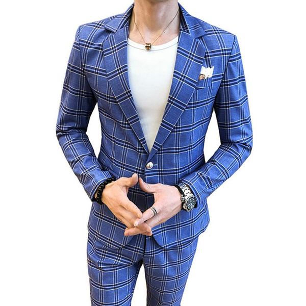 men's suits & blazers 2 pieces set men korean style design fashion male plaid coat pants spring slim fit wedding dress jacket trousers, White;black
men's suits & blazers 2 pieces set men korean style design fashion male plaid coat pants spring slim fit wedding dress jacket trousers, White;black