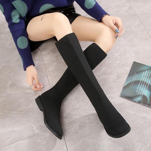 stretch fabric concise slip-on women knee high boots round toe low flat with autumn winter boots solid party ladies shoes, Black
stretch fabric concise slip-on women knee high boots round toe low flat with autumn winter boots solid party ladies shoes, Black