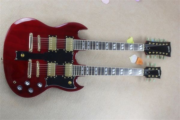 flyoung sg double neck 12 string + 6 string electric guitar dark burgundy gold accessories can be customized
flyoung sg double neck 12 string + 6 string electric guitar dark burgundy gold accessories can be customized