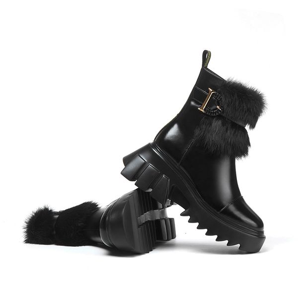 women's 2021 russian split + stuffed rabbit skin winter boots europe and america platform shoes 747i, Black
women's 2021 russian split + stuffed rabbit skin winter boots europe and america platform shoes 747i, Black