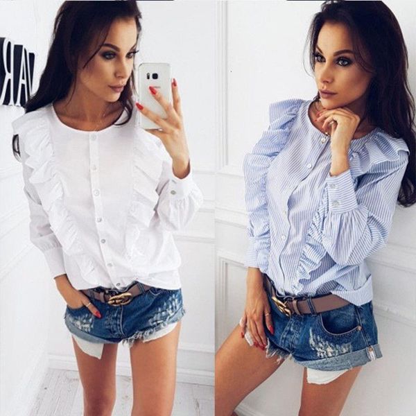 regular summer loose long sleeve blouse one pieces trendy women blouse striped ladies casual round neck button ruffle shirts, White
regular summer loose long sleeve blouse one pieces trendy women blouse striped ladies casual round neck button ruffle shirts, White