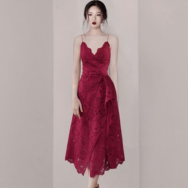 2020 spring new women's elegant v-neck split suspender skirt dress lace sling toast dress wzxlx, Black;gray
2020 spring new women's elegant v-neck split suspender skirt dress lace sling toast dress wzxlx, Black;gray