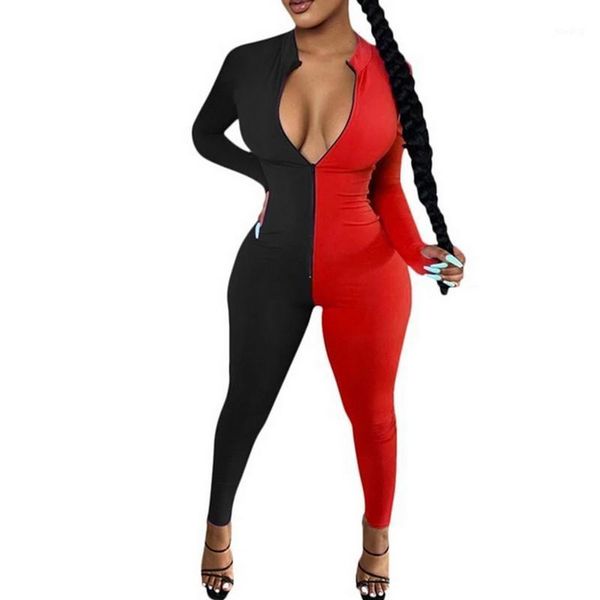 women jumpsuit stylish color block spliced color jumpsuit fashion long sleeve half zipper stand neck women long leotard1, Black;white
women jumpsuit stylish color block spliced color jumpsuit fashion long sleeve half zipper stand neck women long leotard1, Black;white