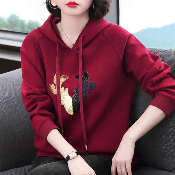 cashmere sweater autumn and winter 2020 thickening new large size women's middle-aged mother's loose red hoodie, Black
cashmere sweater autumn and winter 2020 thickening new large size women's middle-aged mother's loose red hoodie, Black