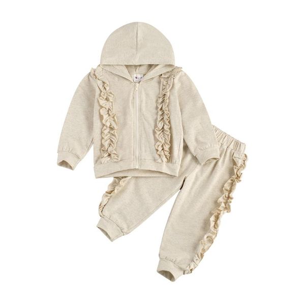 clothing sets baby girl's 3pcs ruffle outfits solid color long sleeve hooded zipper jacket pants and vest 1-6years, White 
clothing sets baby girl's 3pcs ruffle outfits solid color long sleeve hooded zipper jacket pants and vest 1-6years, White