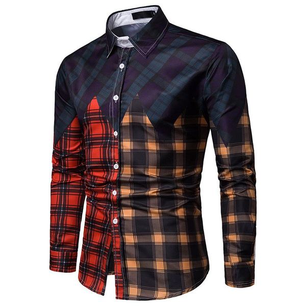 men shirts spring and autumn's new 3d men's business multi-coloured plaid patchwork casual men shirt long sleeve, White;black
men shirts spring and autumn's new 3d men's business multi-coloured plaid patchwork casual men shirt long sleeve, White;black