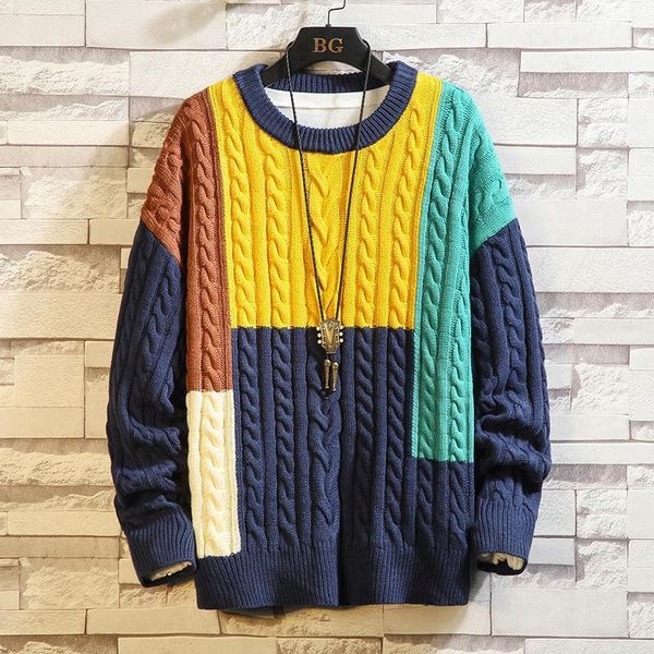 2020 men's autumn and winter contrast color cable-knit sweater youth loose color matching casual knitted thread1, White;black
2020 men's autumn and winter contrast color cable-knit sweater youth loose color matching casual knitted thread1, White;black